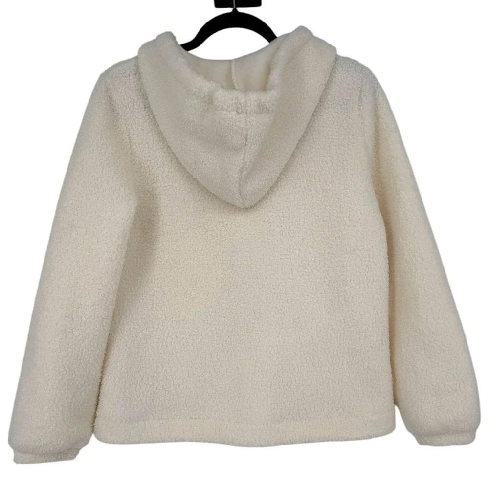 NWT LOFT V-Neck Sherpa Hoodie Ivory Pullover Sweater Top Size Small Cozy Lounge - Picture 6 of 14